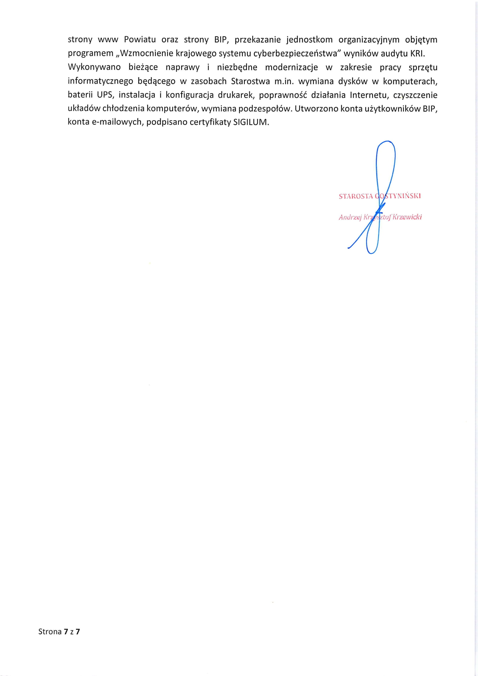 Sprawozdanie Starosty Gostynińskiego z wykonania uchwał Rady Powiatu Gostynińskiego i prac Zarzadu Powiatu w okresie 23 stycznia 2025 roku do dnia 19 lutego 2025 roku 7