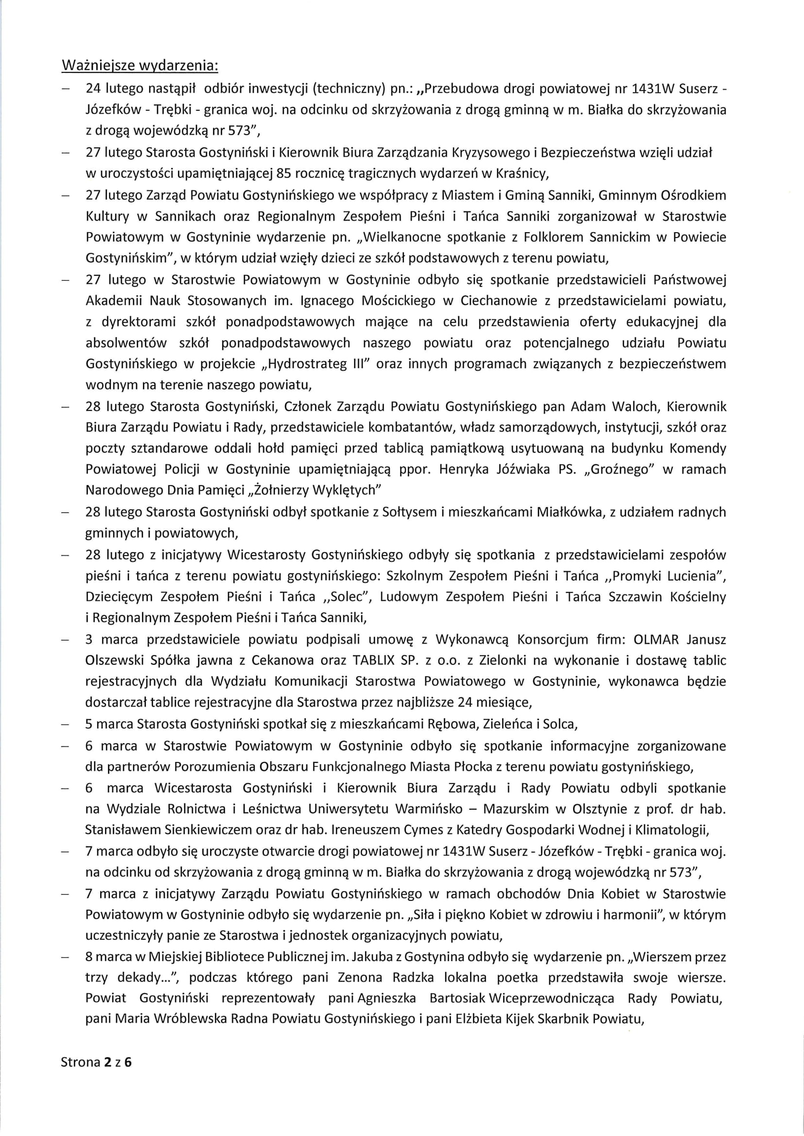 Sprawozdanie Starosty Gostynińskiego z wykonania uchwał Rady Powiatu Gostynińskiego i prac Zarządu Powiatu w okresie od 20 lutego 2025 roku do 19 marca 2025 roku 2