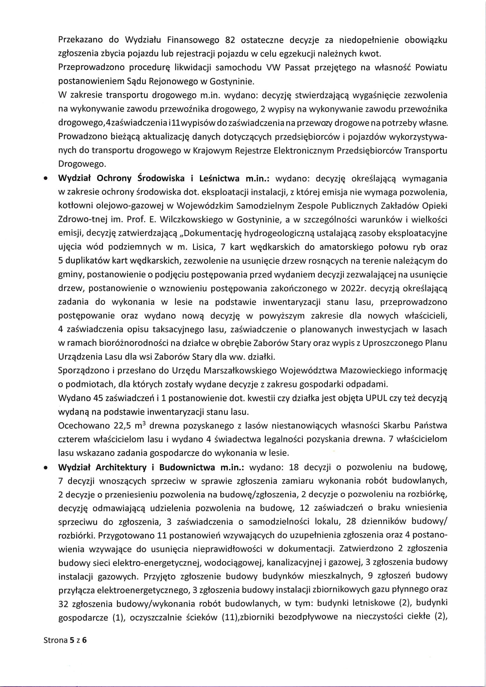Sprawozdanie Starosty Gostynińskiego z wykonania uchwał Rady Powiatu Gostynińskiego i prac Zarządu Powiatu w okresie od 20 lutego 2025 roku do 19 marca 2025 roku 5
