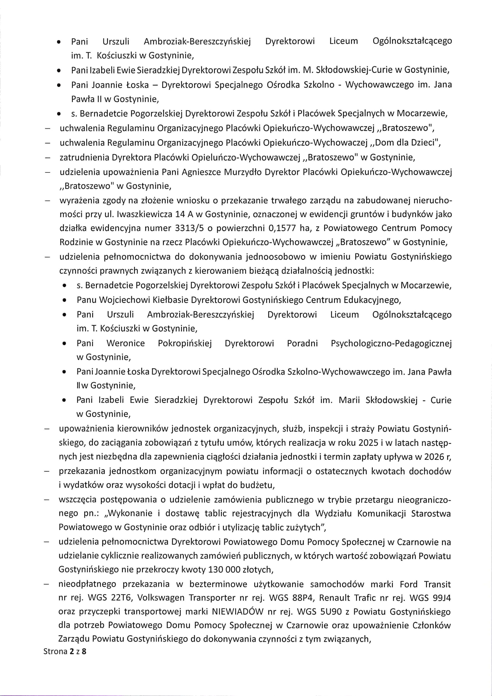 Sprawozdanie Starosty Gostynińskiego z wykonania uchwał Rady Powiatu Gostynińskiego i prac Zarzadu Powiatu w okresie od dnia 19 grudnia 2024 roku do dnia 22 stycznia 2025 roku 2