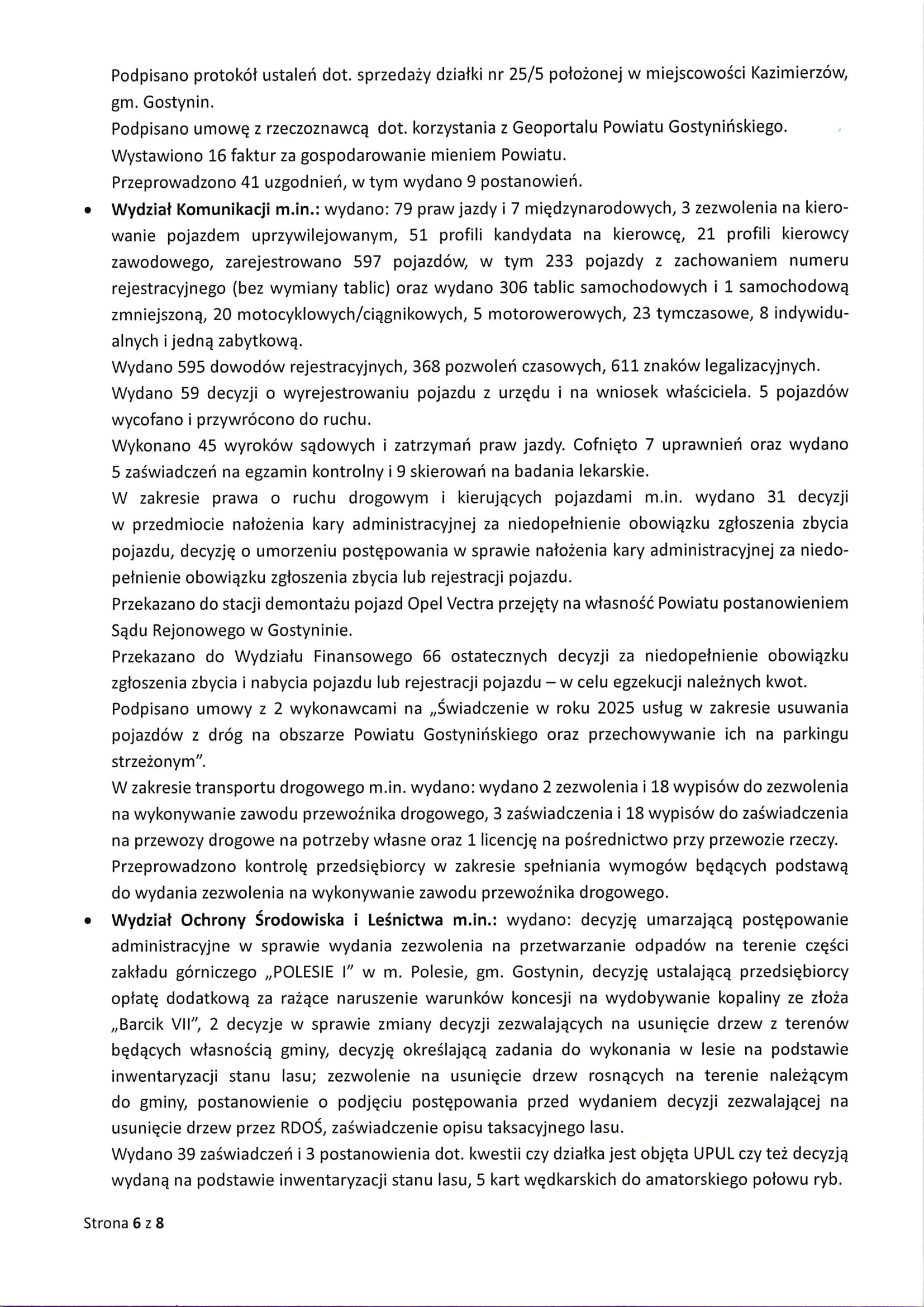 Sprawozdanie Starosty Gostynińskiego z wykonania uchwał Rady Powiatu Gostynińskiego i prac Zarzadu Powiatu w okresie od dnia 19 grudnia 2024 roku do dnia 22 stycznia 2025 roku 6