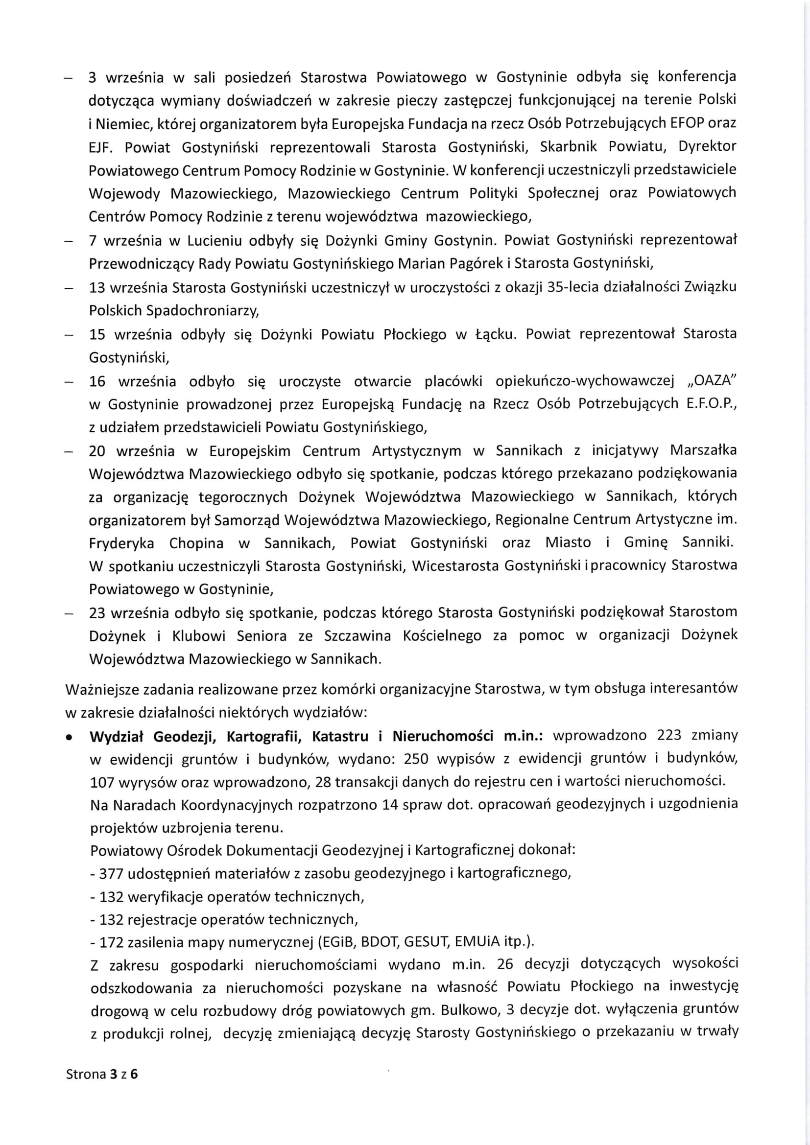 Sprawozdanie Starosty Gostynińskiego z wykonania uchwał Rady Powiatu Gostynińskiego i prac Zarządu Powiatu w okresie od dnia 29.08.2024 r. do dnia 25.09.2024 r. 3