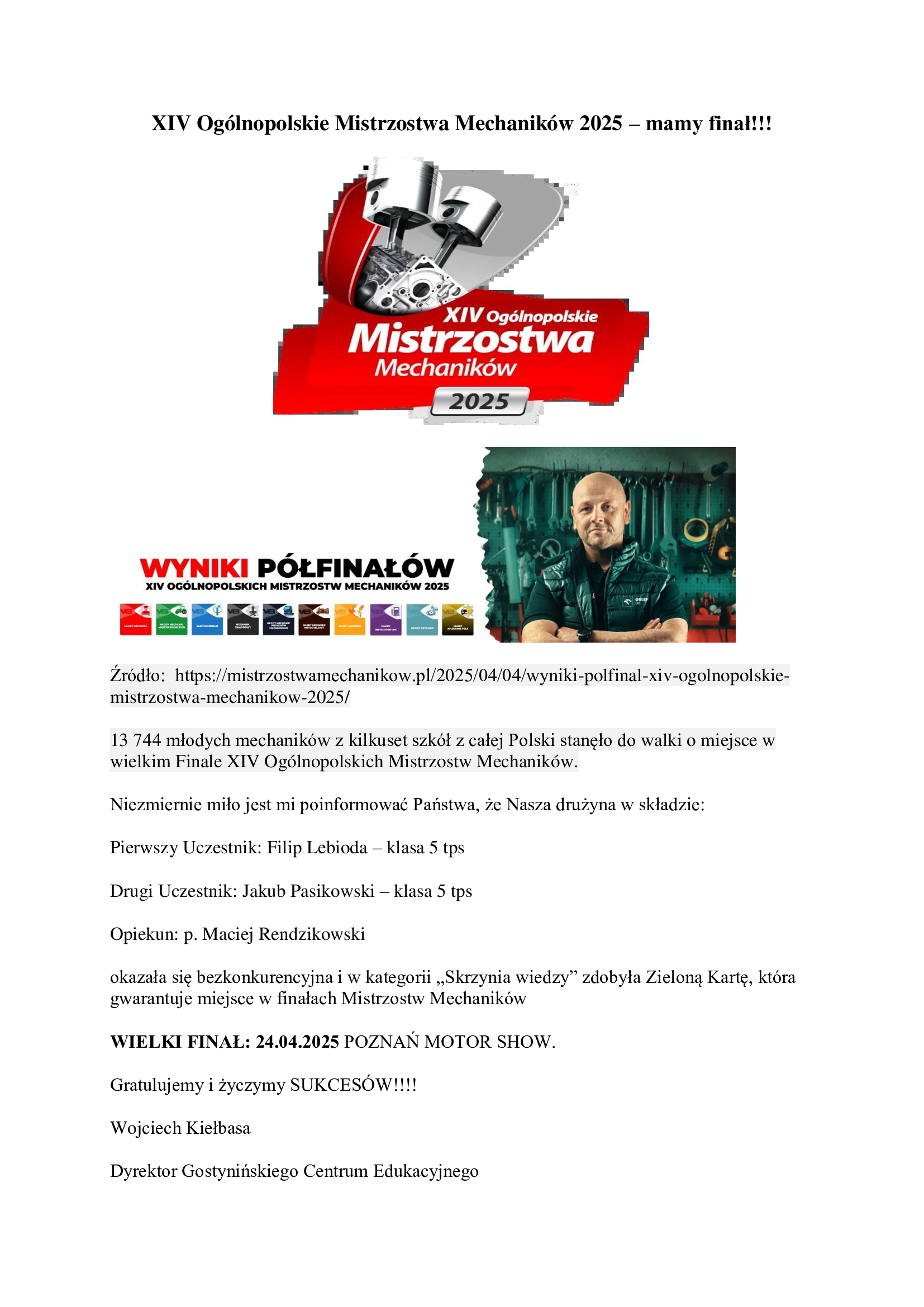 XIV Oglnopolskie Mistrzostwa Mechanikw 2025 1