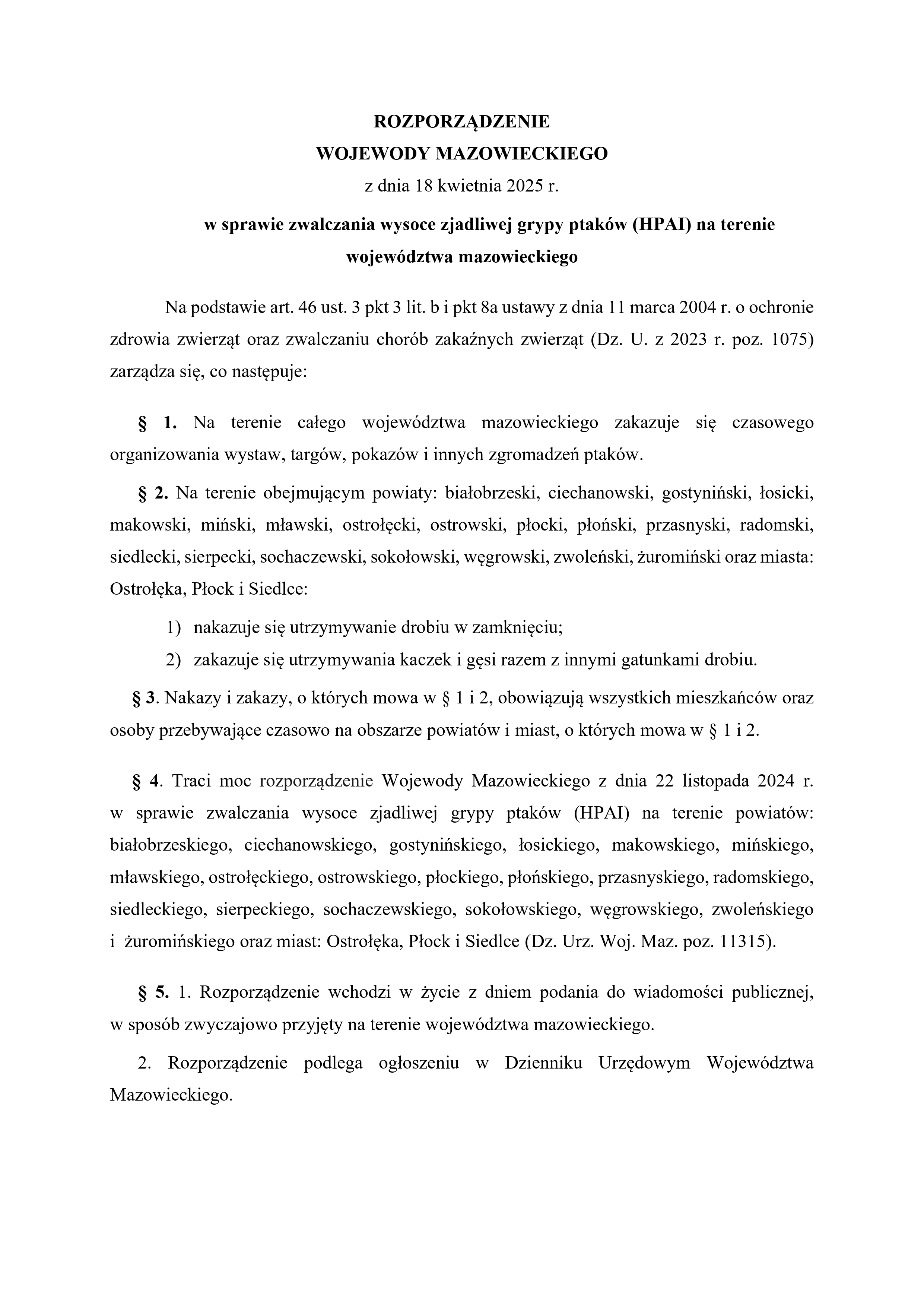 rozporzdzenie WM w sprawie zwalczania HPAI wystawy pages to jpg 0001